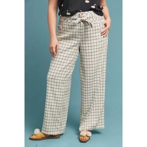 Anthropologie + by anthro windowpanee pullon trousers waist tie size 22